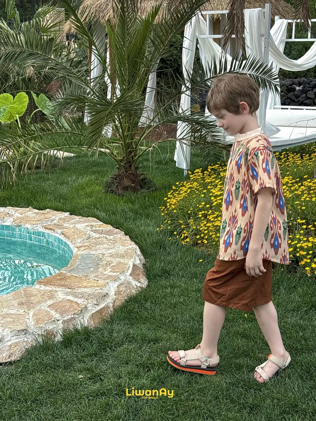 Siblings Set – Rust Ikat Dress & 2-Piece Boy’s Outfit