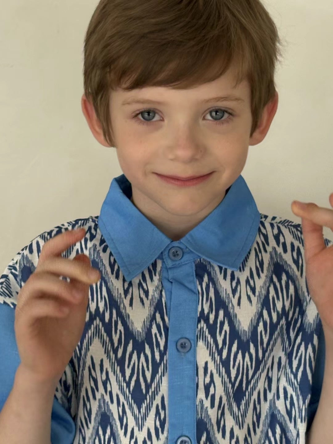 Siblings Set – Blue Ikat Dress & Shirt (Buy Separately )