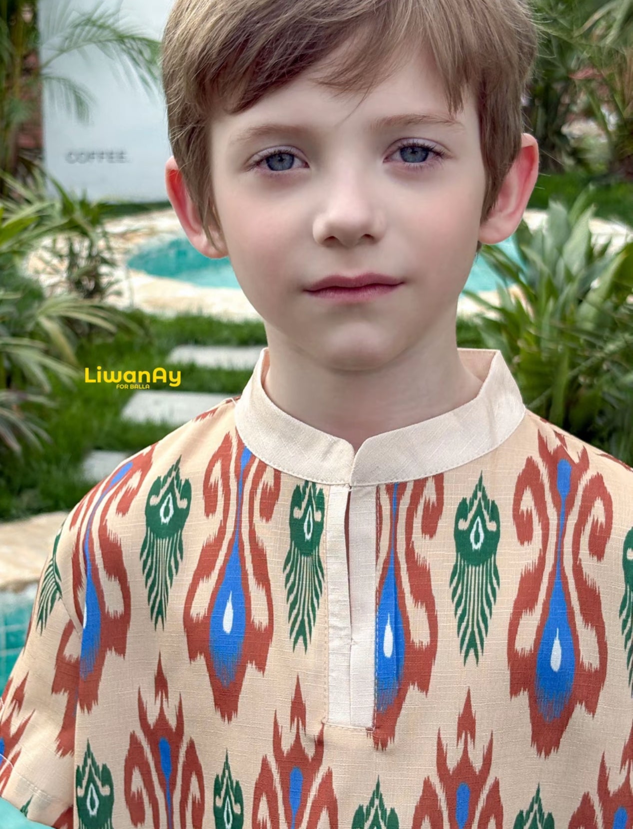 Siblings Set – Rust Ikat Dress & 2-Piece Boy’s Outfit