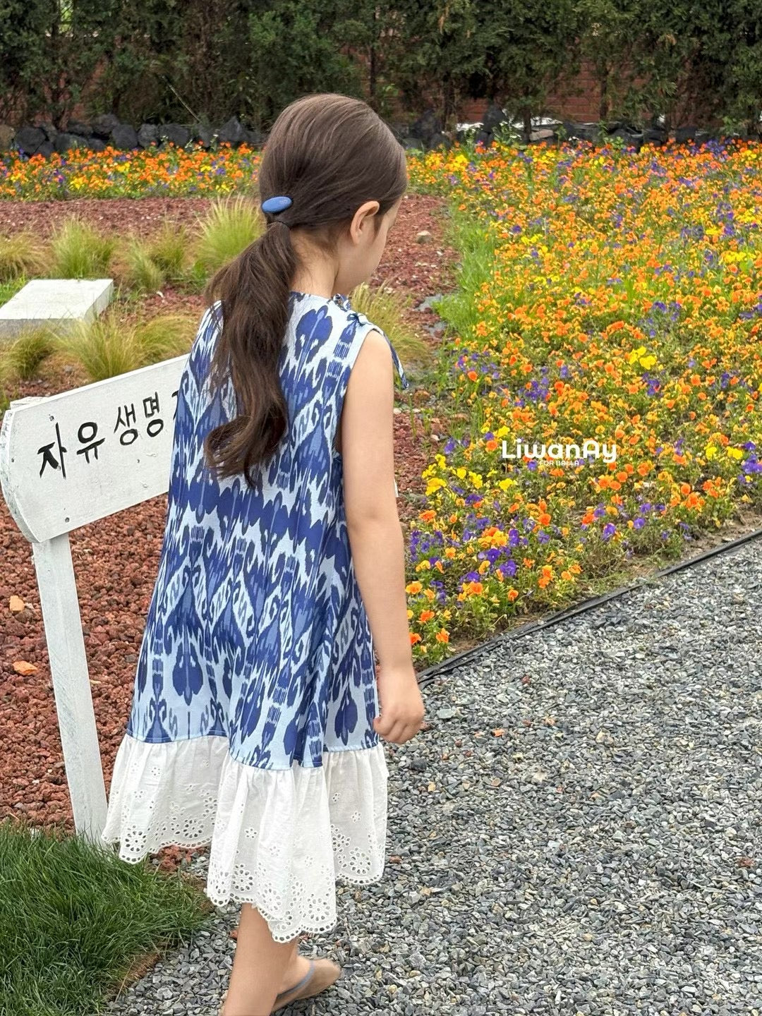 Denim Blue Ikat Eyelet Dress – Mommy & Me Matching | LiwanAy