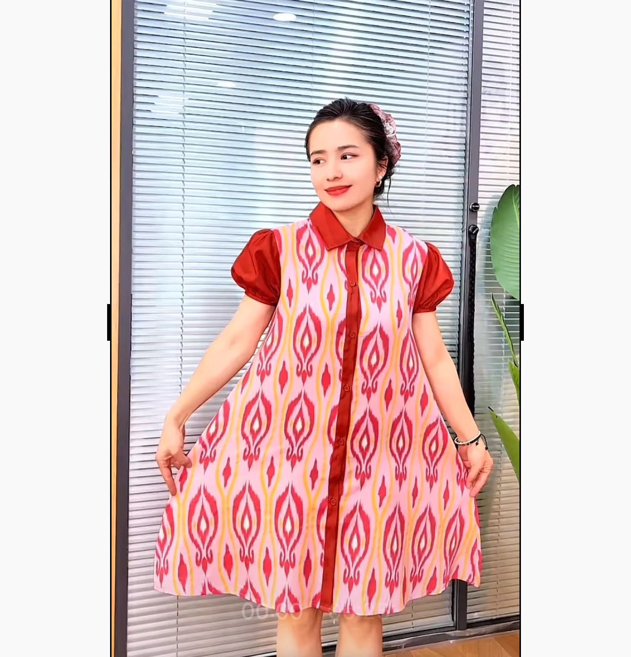 Red Atlas Ikat Summer Shirt Dress – Lightweight & Breathable