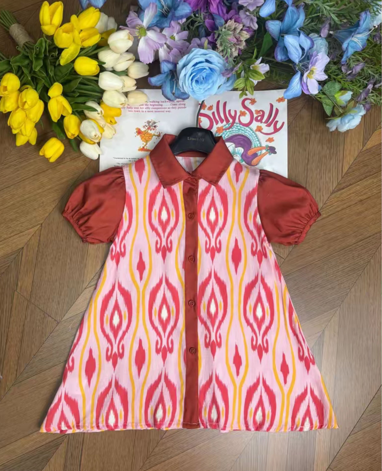 Red Atlas Ikat Summer Shirt Dress – Lightweight & Breathable