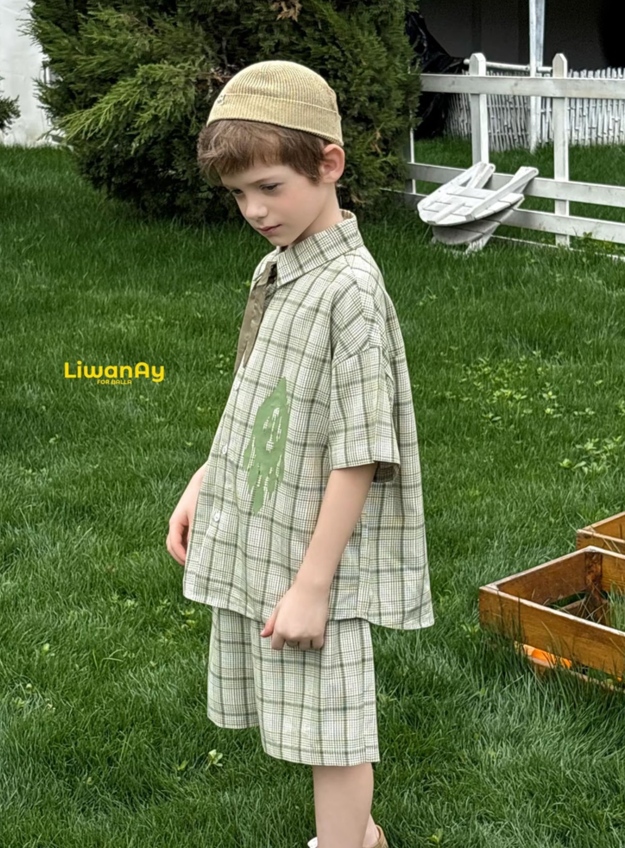 Matching Sibling Outfit – Plaid Ikat Shirt & Dress Set