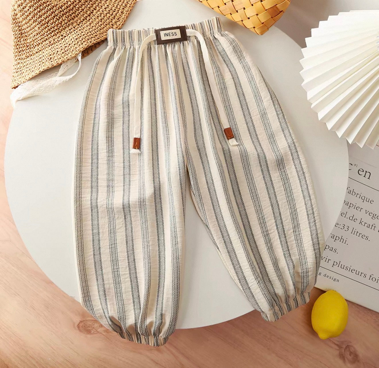 Kids Linen Look Striped Harem Pants
