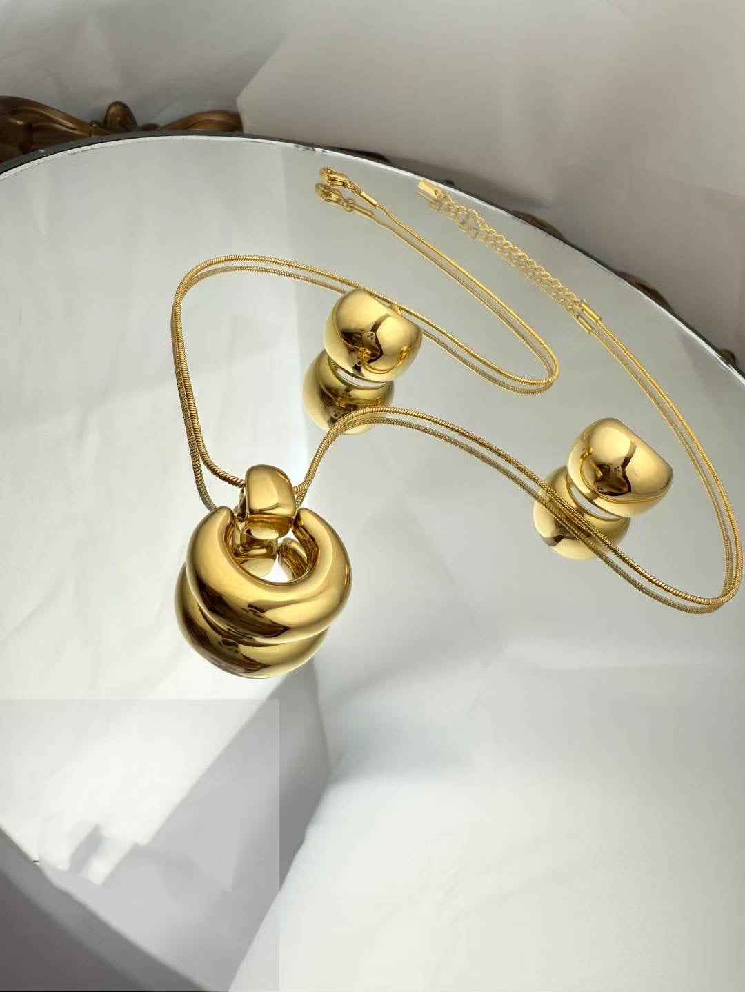 Gold Color Stainless Steel Necklace & Earrings Set – Bold Modern Design (71)