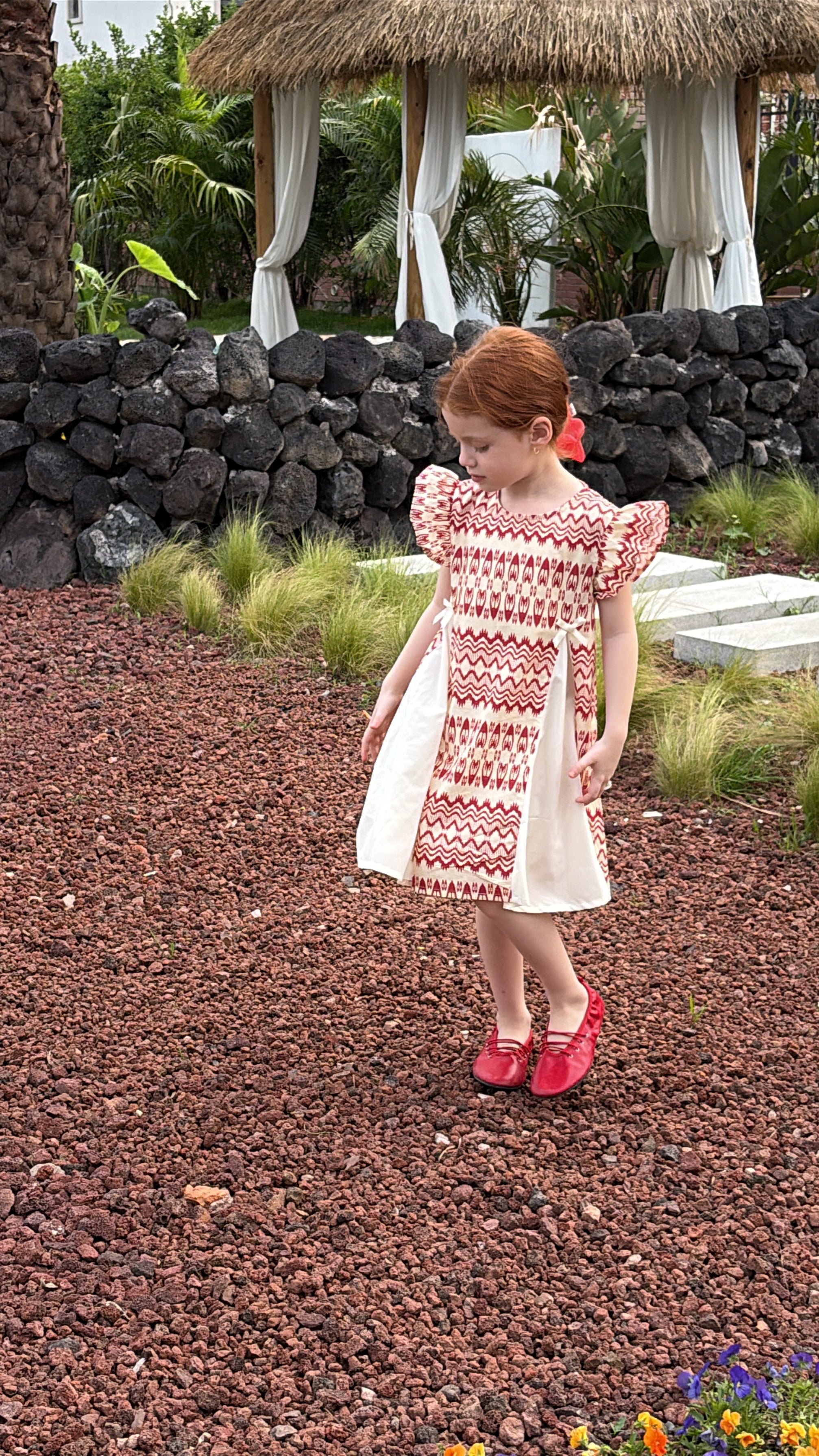 “Crimson Petal” Ikat Atlas Cotton Dress – Princess Cut, Lightweight & Cool