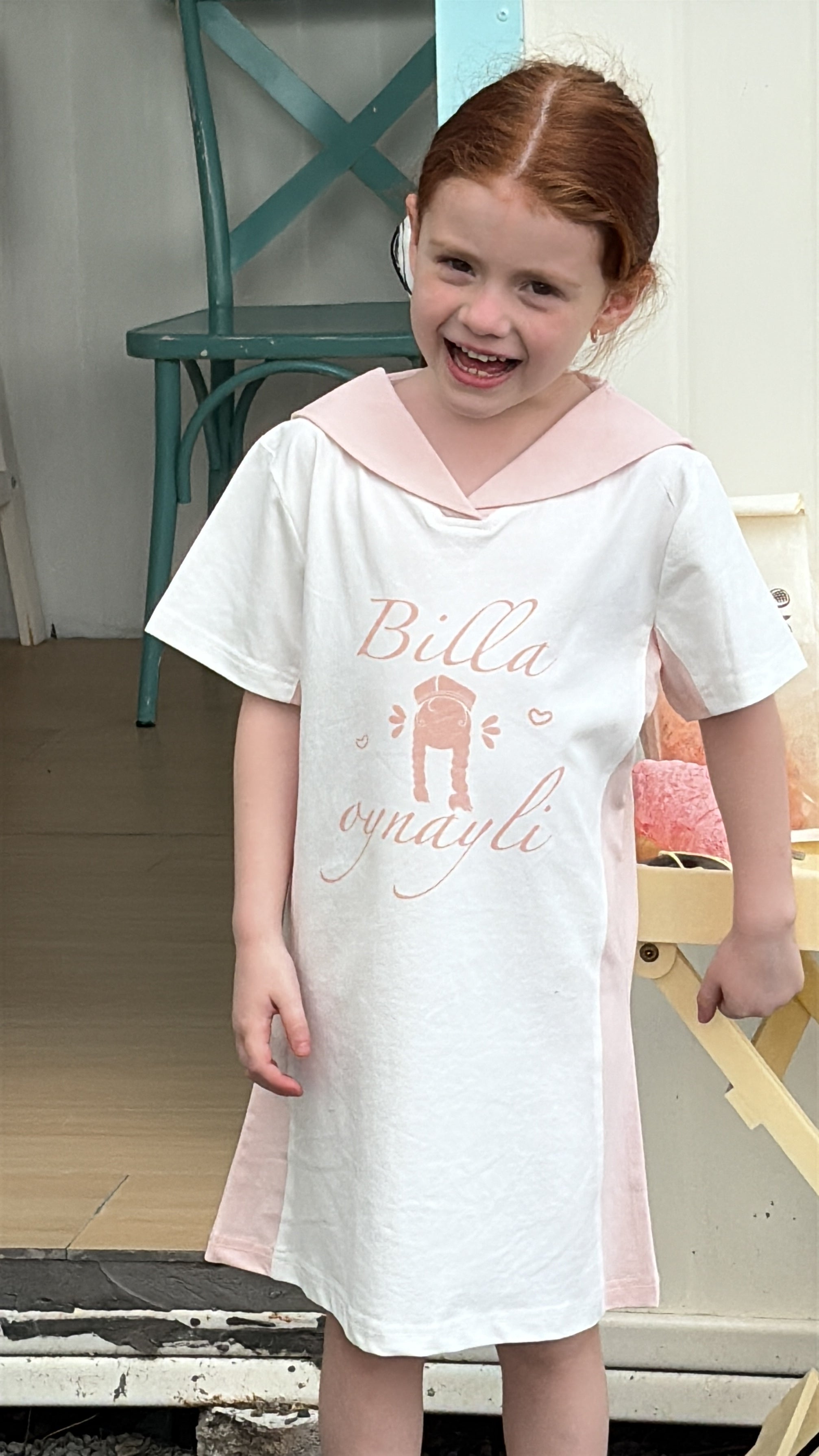 Sporty Sailor-Collar Cotton Dress – "Bella" Print