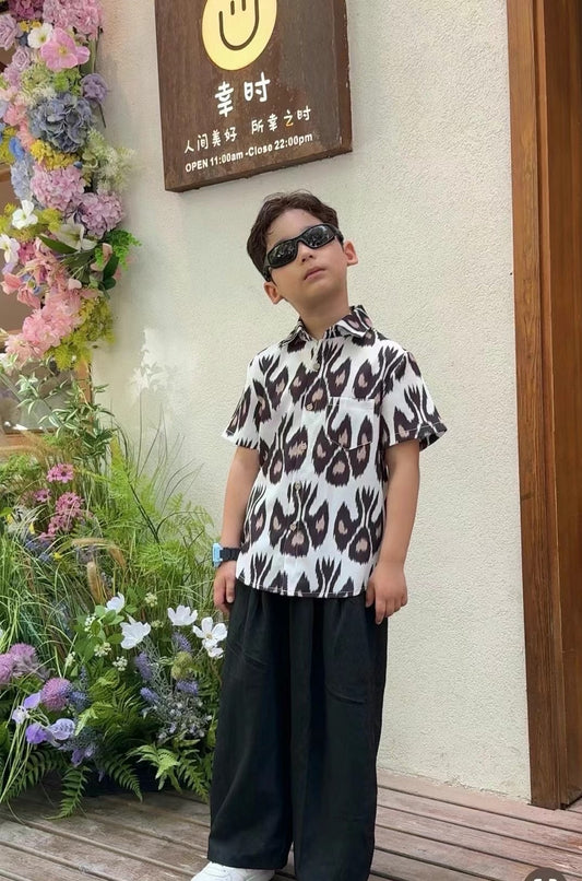 Boys Ikat Print Button-Up Shirt – Modern Uzbek Style