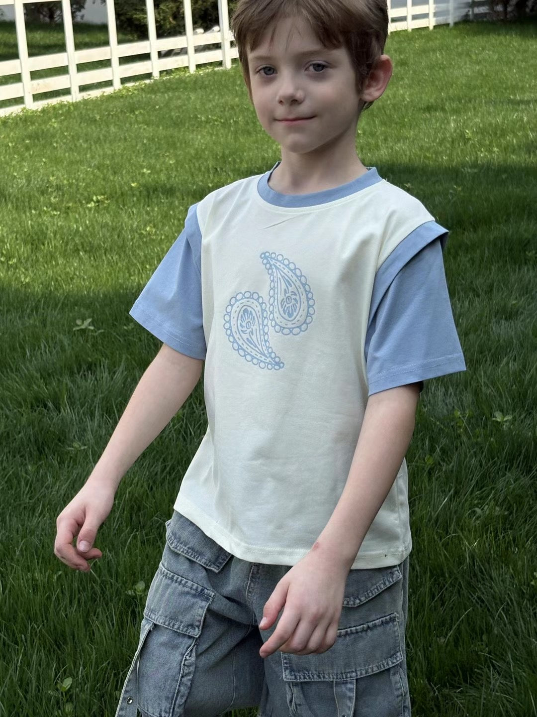 “Almond Blessing” Boys’ T-Shirt – Uyghur Badam Motif | Soft Cotton Blend