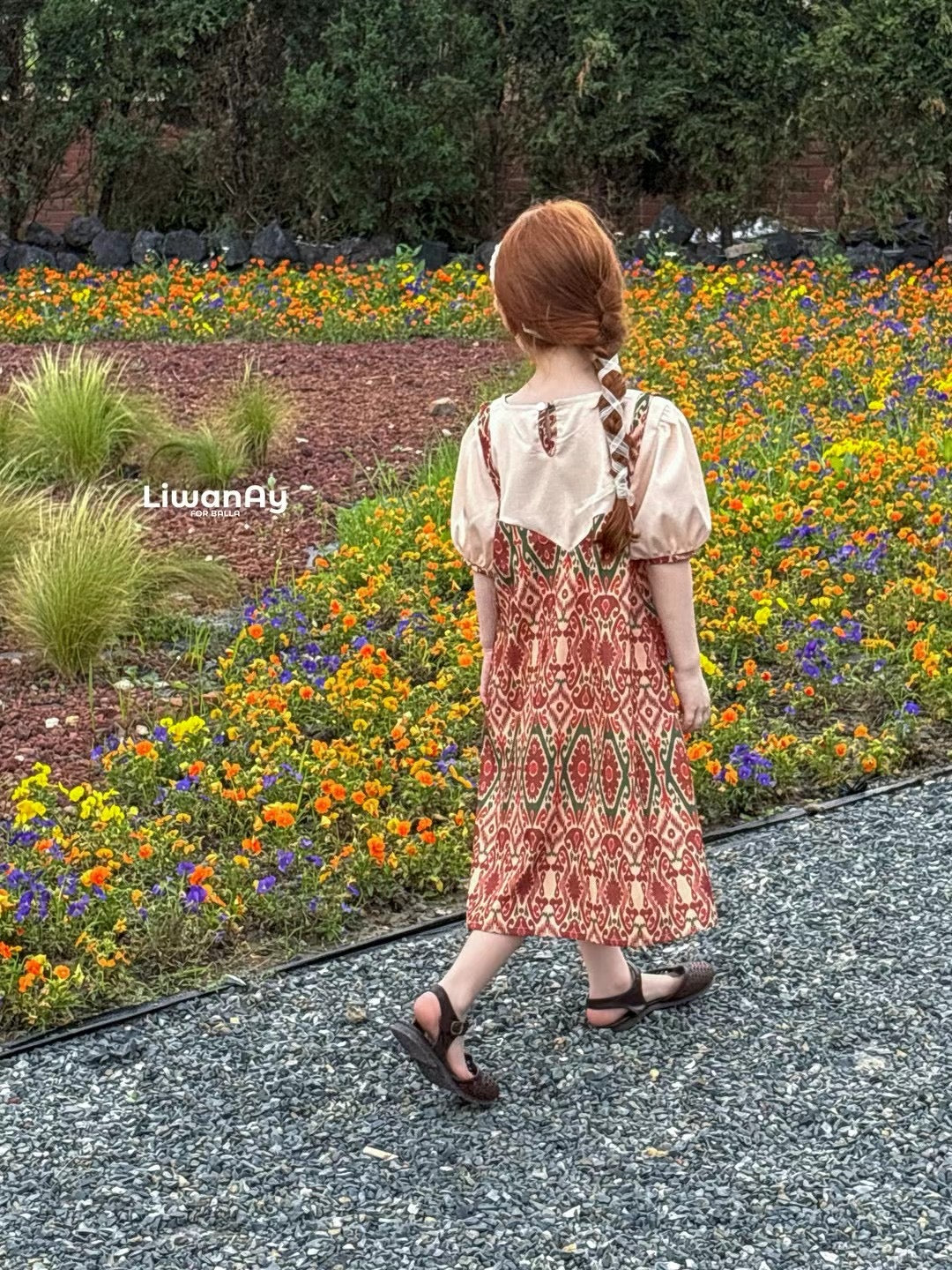 Summer Breeze Ethnic Ikat Layered Dress – Rust Red & Olive