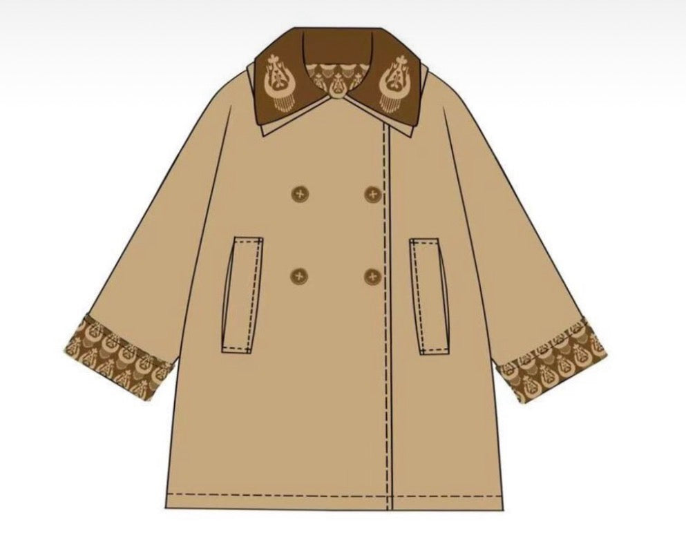 Navy & Brown Embroidered Trench Coat