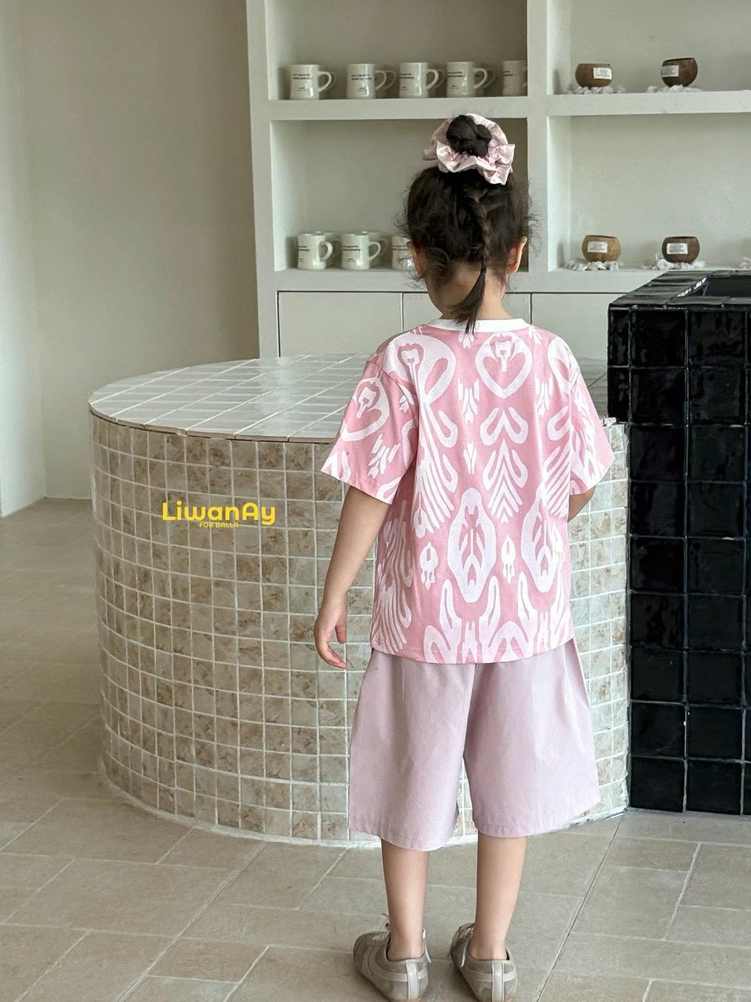 “Echo Ikat” Cotton T-Shirt – Atlas Pattern | Soft, Breathable, Gender-Neutral(Pink)