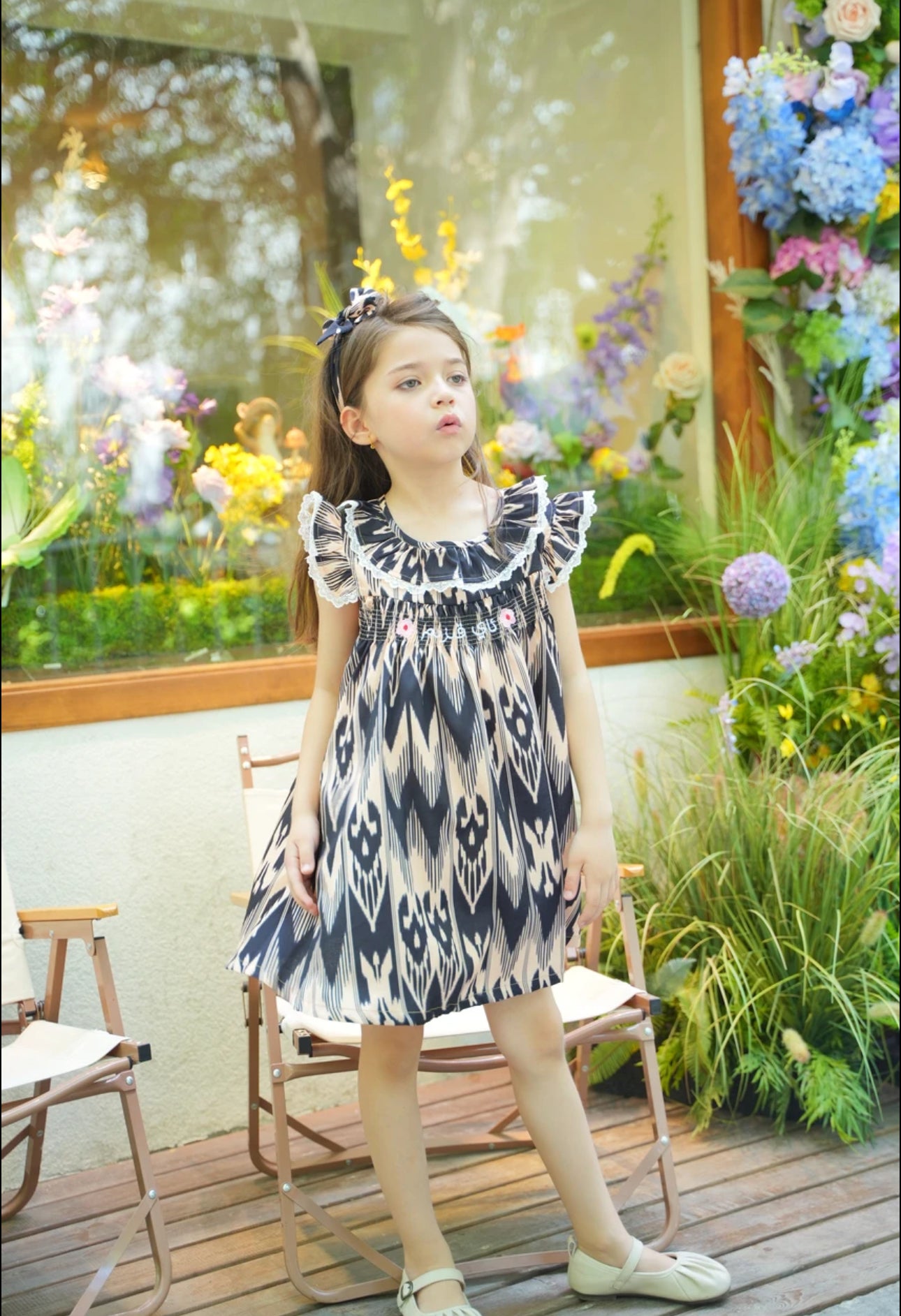 Atlas Girls Embroidered Atlas Print Dress – “Ay Qizim” Vintage Sleeveless Style