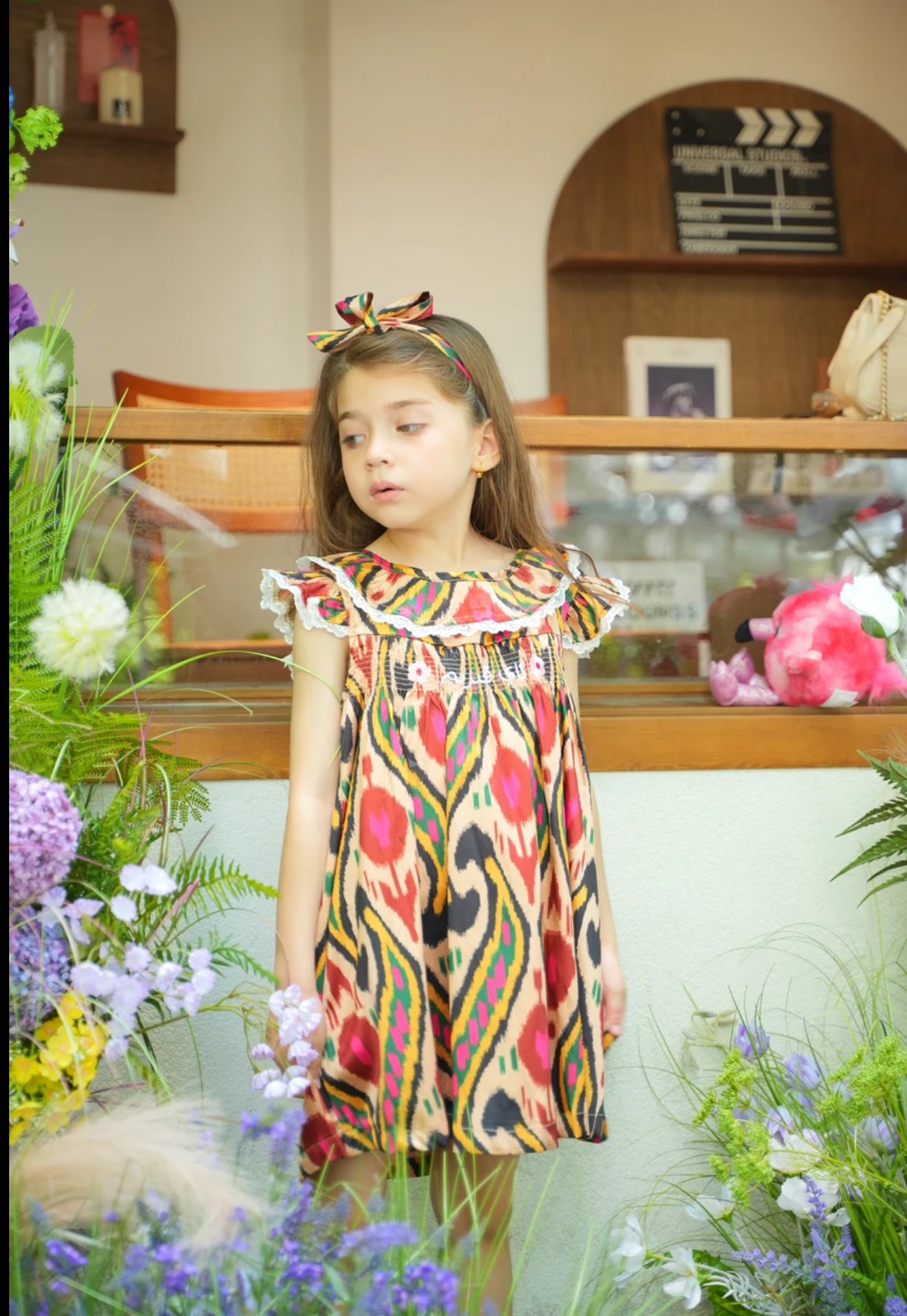 Atlas Girls Embroidered Atlas Print Dress – “Ay Qizim” Vintage Sleeveless Style