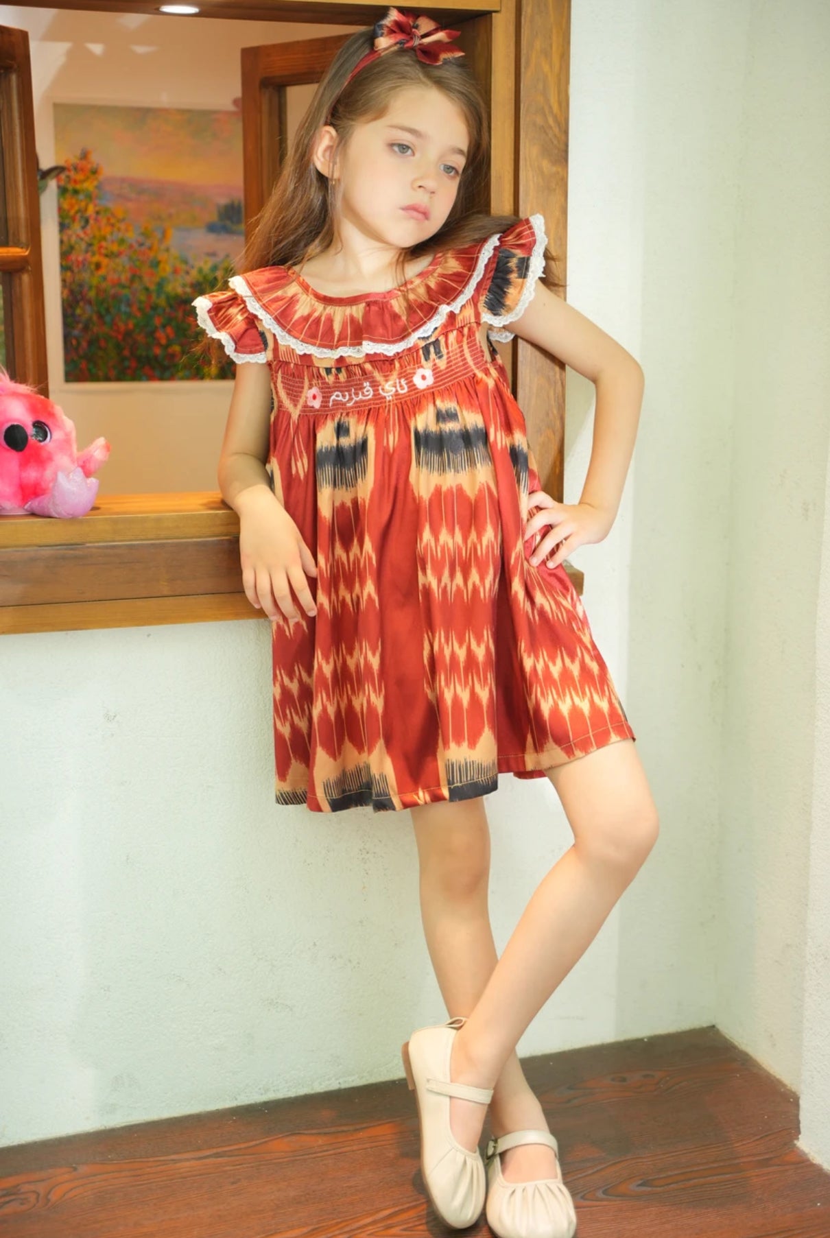Atlas Girls Embroidered Atlas Print Dress – “Ay Qizim” Vintage Sleeveless Style