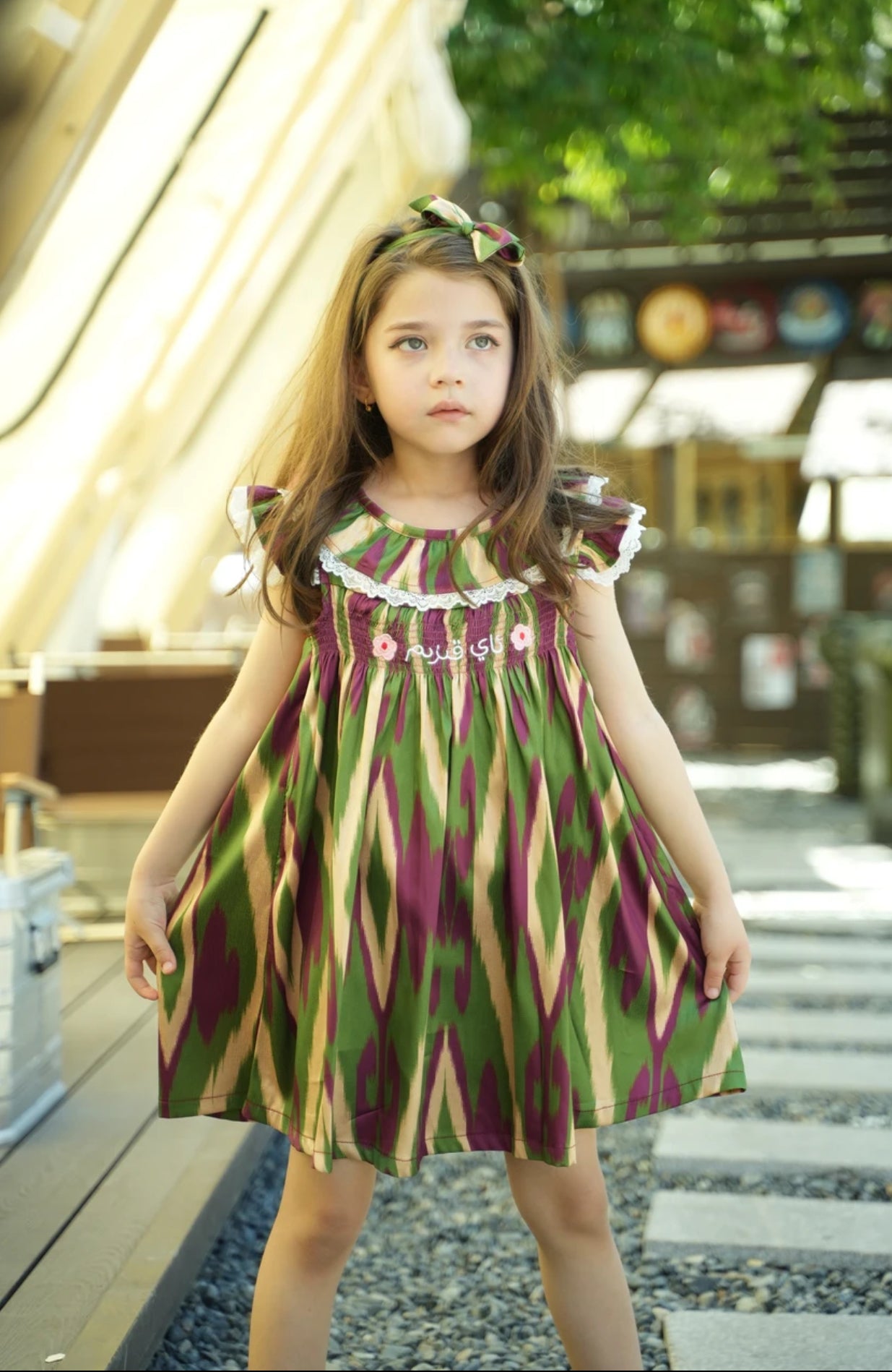Atlas Girls Embroidered Atlas Print Dress – “Ay Qizim” Vintage Sleeveless Style