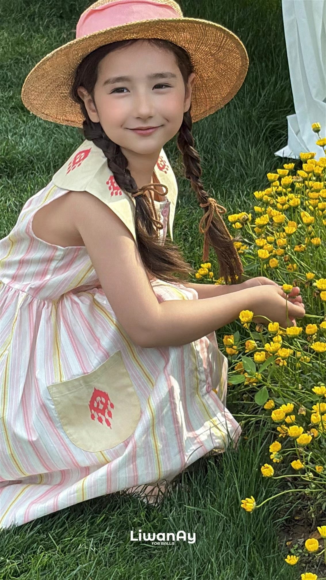 Striped Cotton Summer Dress with Ikat Collar