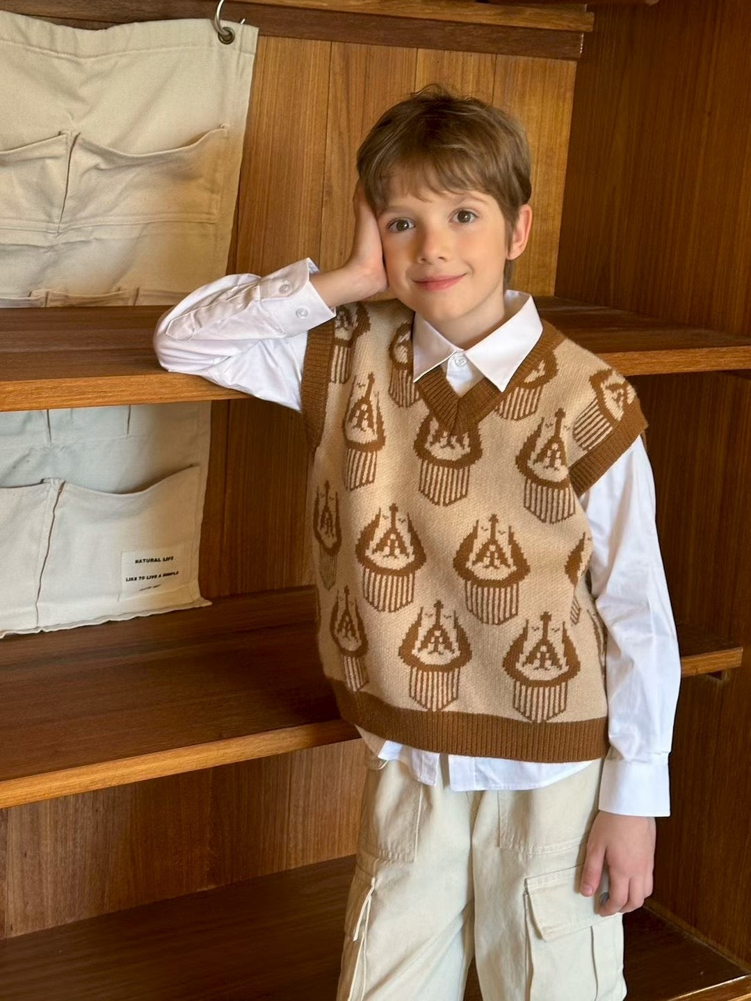 Brown Ikat Knit Vest