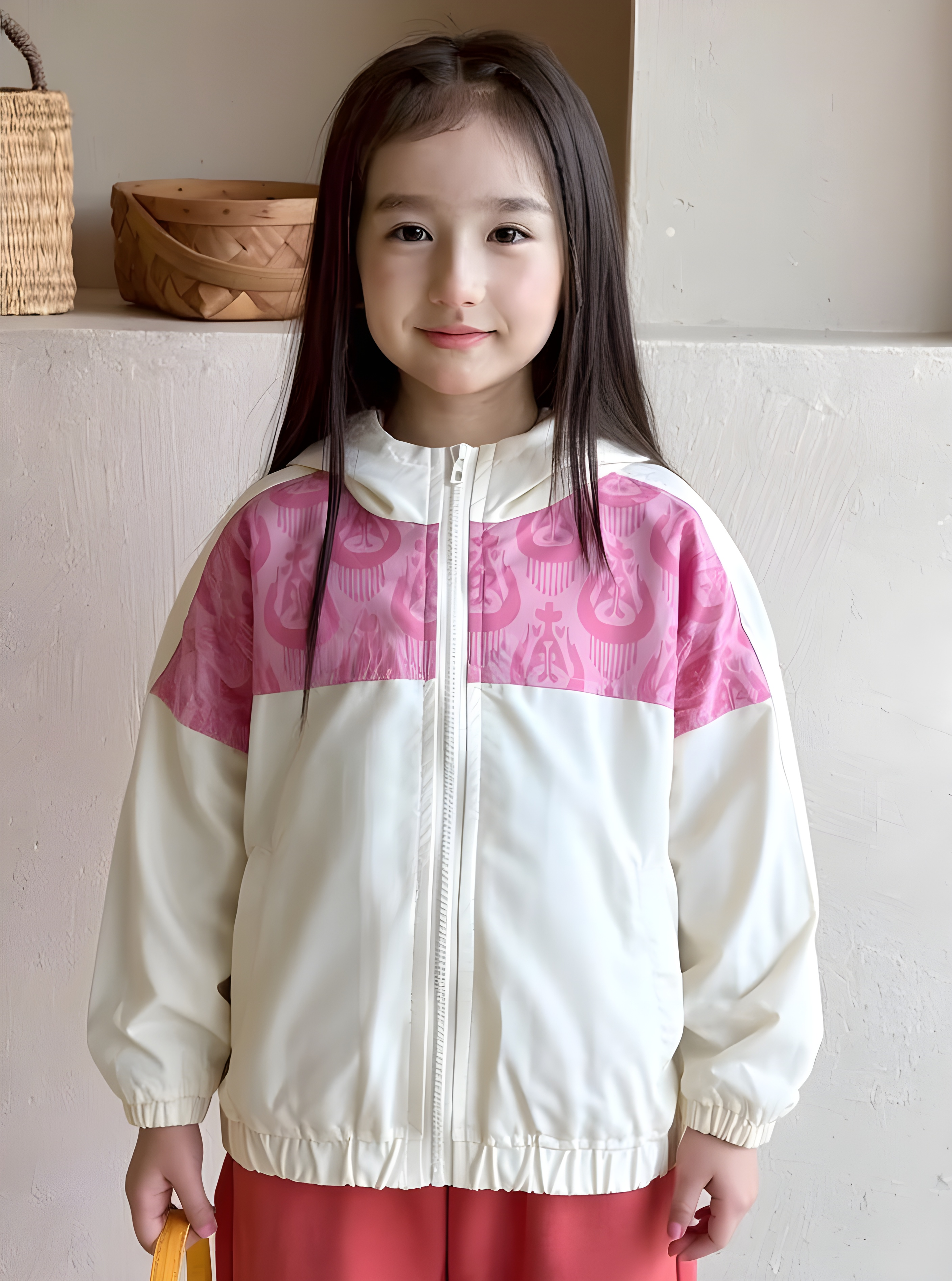 Pink & White Ikat Windbreaker Jacket