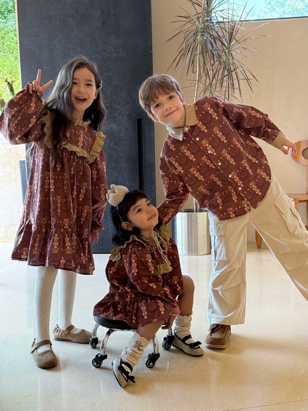 Atlas Cotton Dress – Cultural Pattern Long Sleeve Dress for Girls