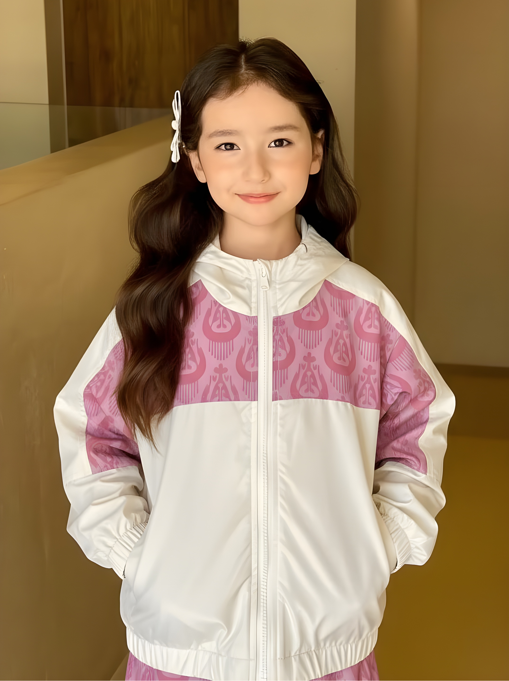 Pink & White Ikat Windbreaker Jacket